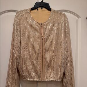 SHEIN Sparkling Beige Sequin Bomber Jacket